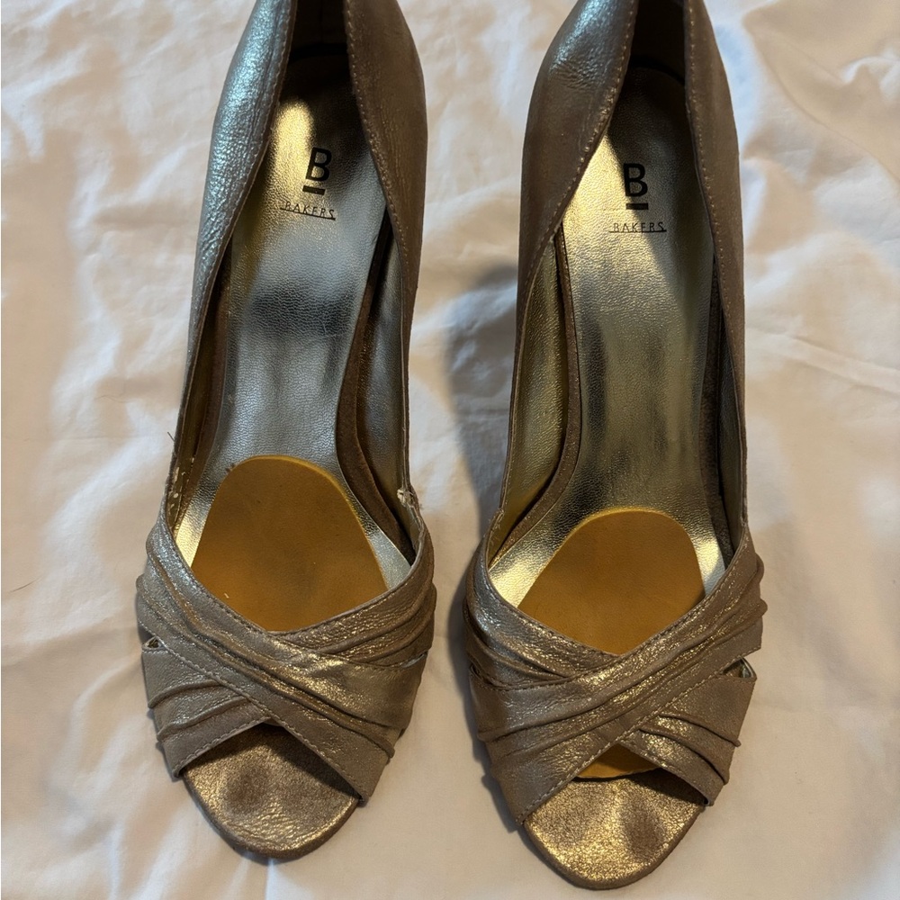 Bakers Shimmering Gold Peep-Toe Heels